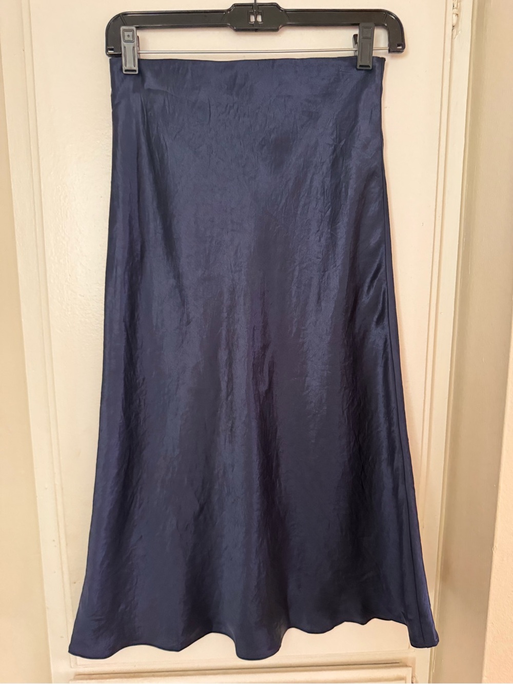 Babaton Navy Satin A-Line Midi Skirt